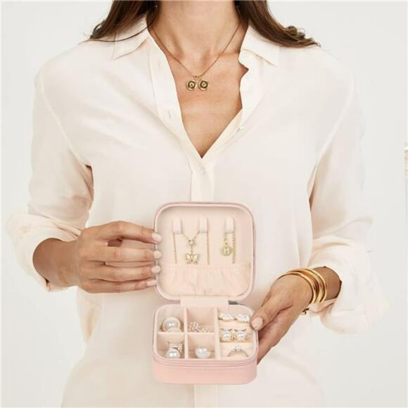 Small Travel Jewelry Box Portable PU Leather Organizer for Rings Earrings Neckla - Picture 2 of 7
